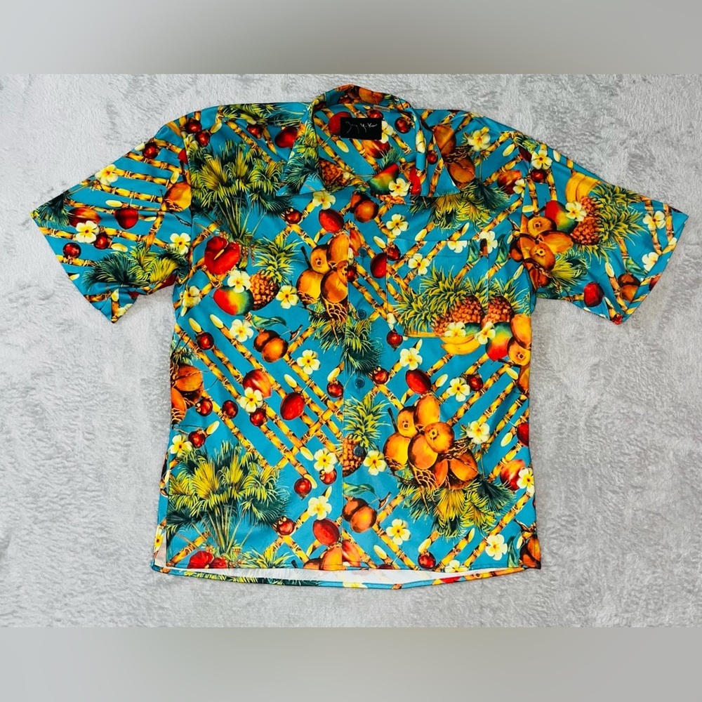 Size‎ M Jay Y. Ko Men’s Hawaiian Shirt Bahamas Tropical Fruit Pineapples USA EUC